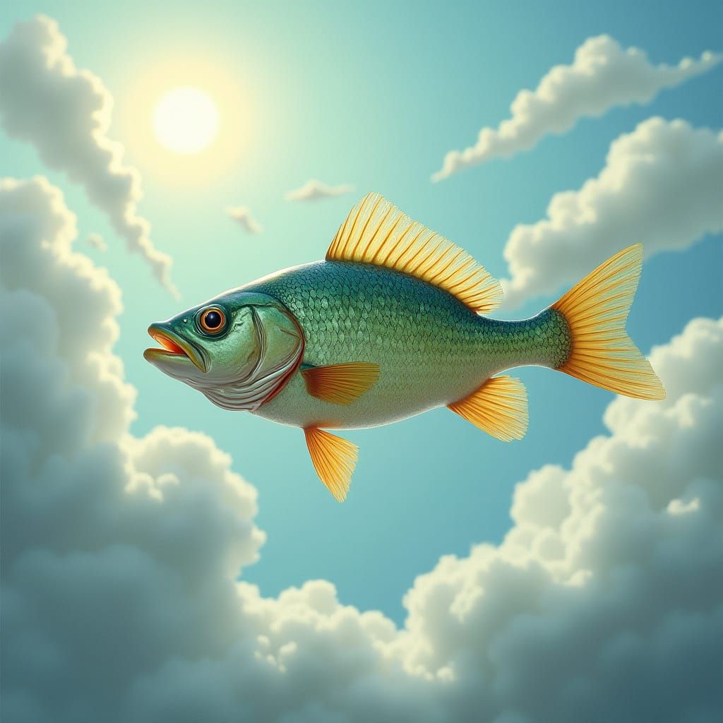 Walleye Fish Swimming in Dreamy Sky