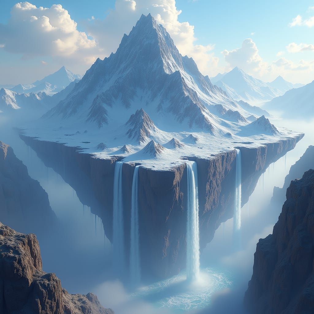 Floating Crystal Mountain Waterfalls: Fantasy Concept Art