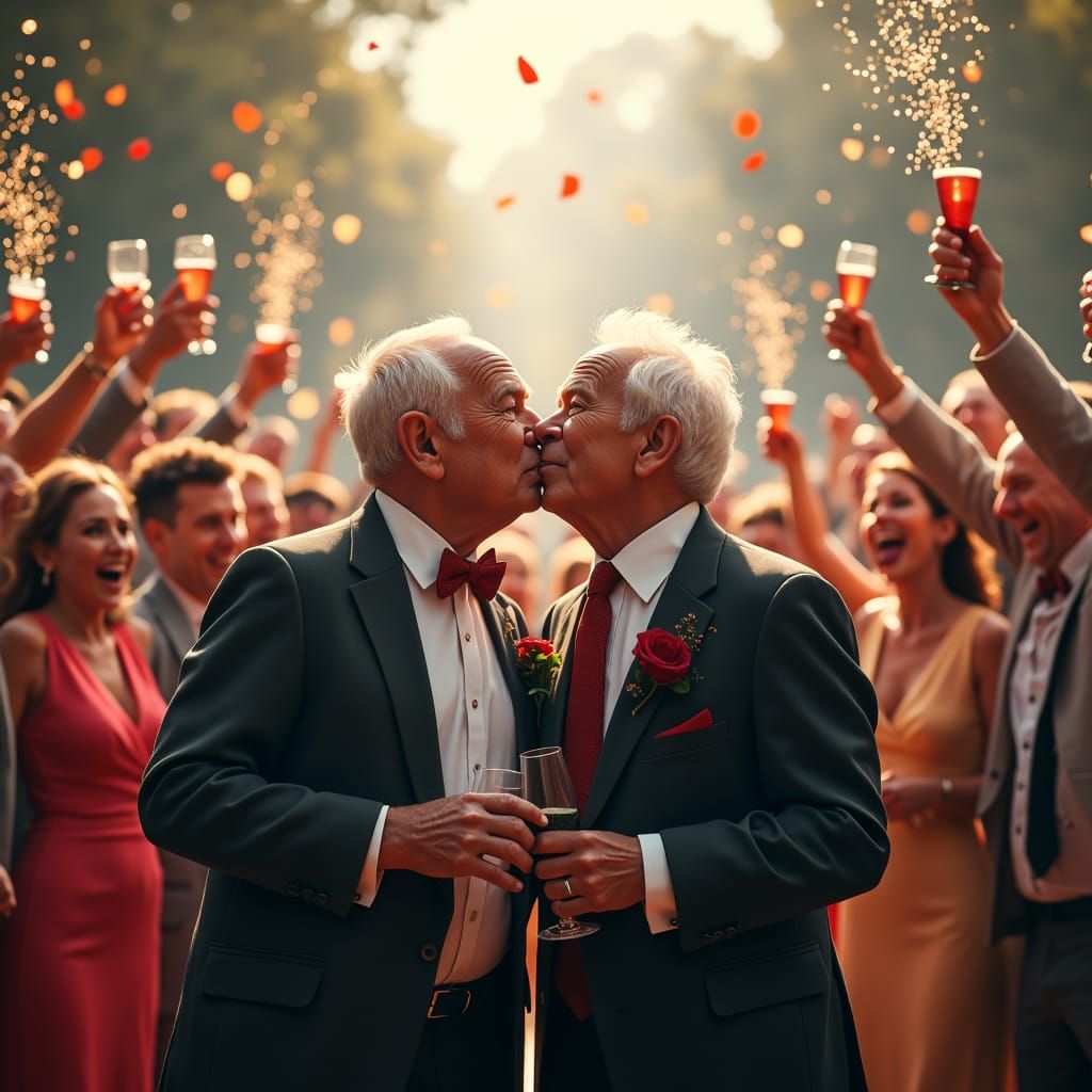 Joyful Wedding Kiss in a Fantastical Realm