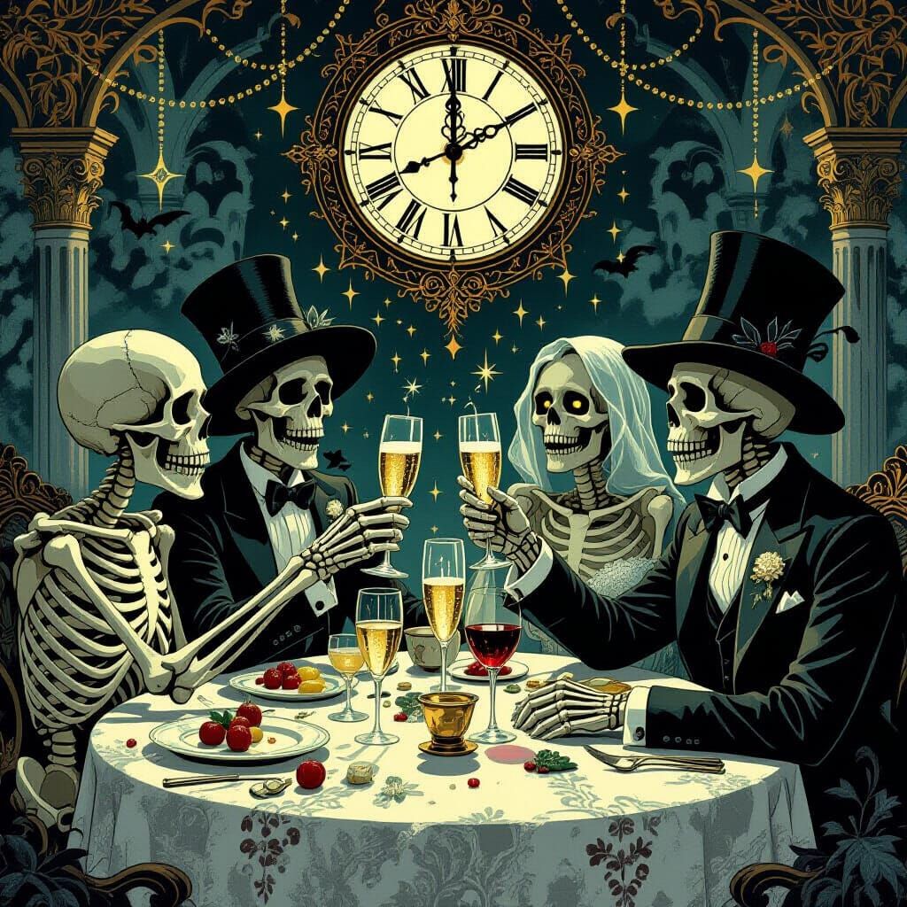 Undead Toast to New Year in Gothic Art Nouveau Style