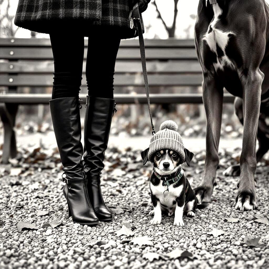 Whimsical Black and White Dog and Legs Photo