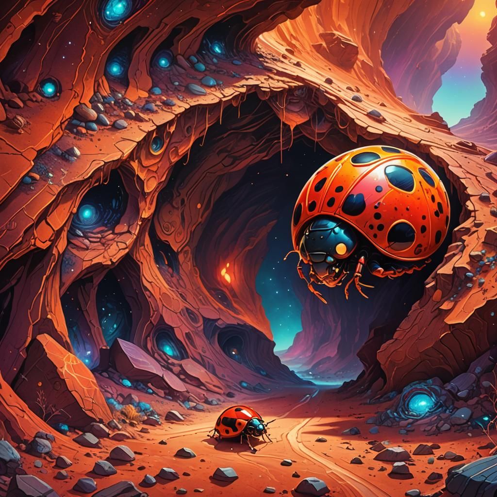 Space Alien Ladybug Emerges on Mars in Astral Art