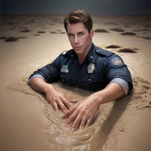 Male Cop Sinking in Quicksand: Professional Portrait