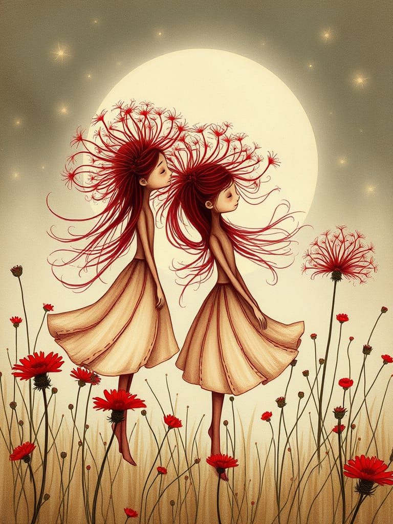 Dandelion Sisters in Moonlit Meadow: Children's Book Illustr...