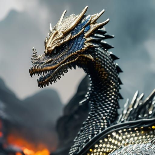 Intricate Chrome Dragon Pencil Sketch