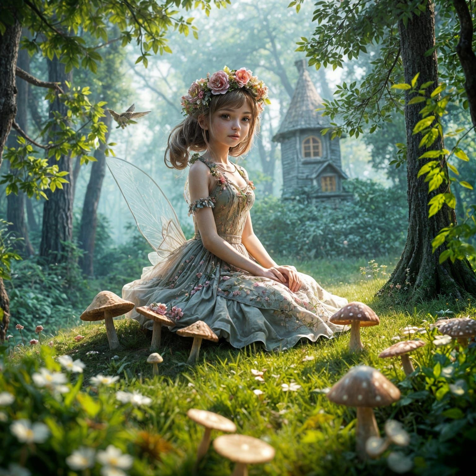 Enchanting Fairy Maiden Amidst Whimsical Forest