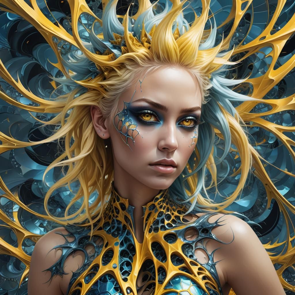 Abstract Fractal Woman with Yellow Hair and Claws