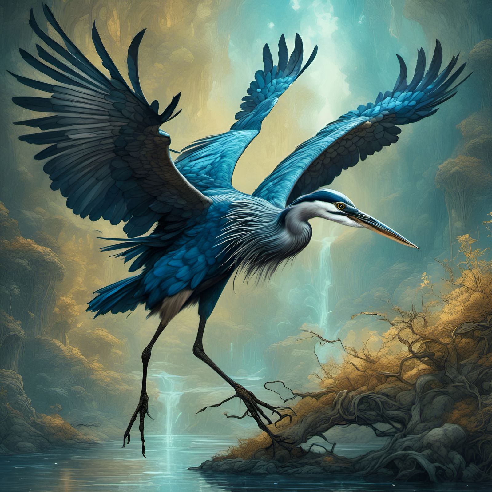 BLUE HERON - WATERFALL