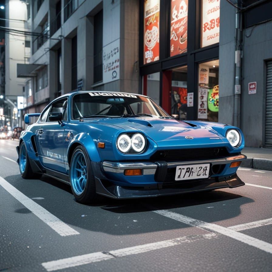 Cyberpunk Japanese Night Racing Car with Neon Decals