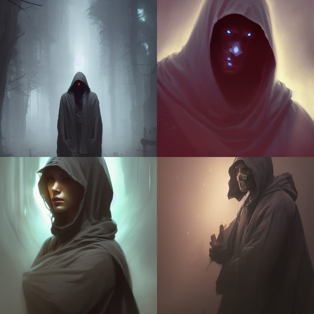 Man in Dark Hood Portrait, Detailed Concept Art