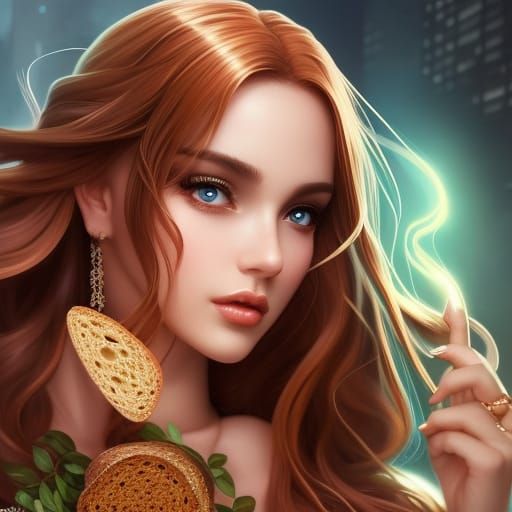 Brunette with bread