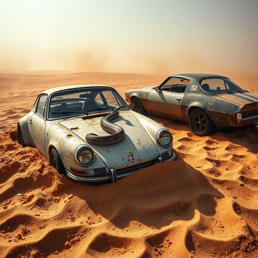 Desert Relics: Porsche 911 and Camaro in Decaycore