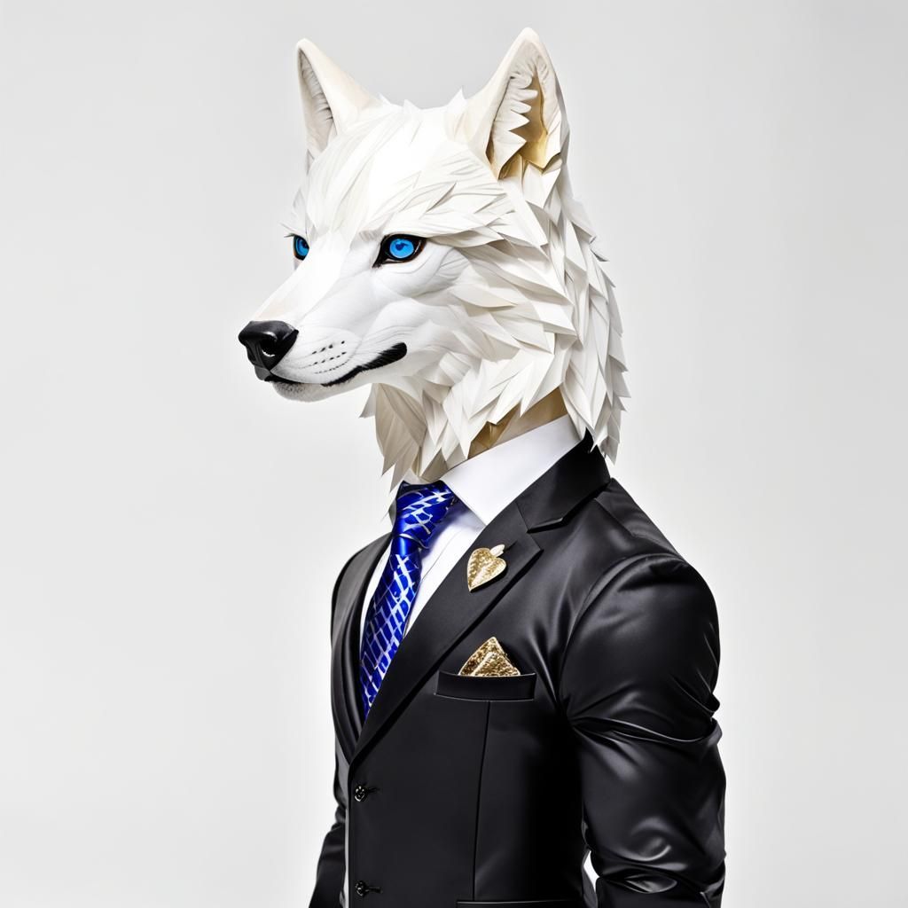 Wolf in Tuxedo with Tiger Cub: 3D Digital Art