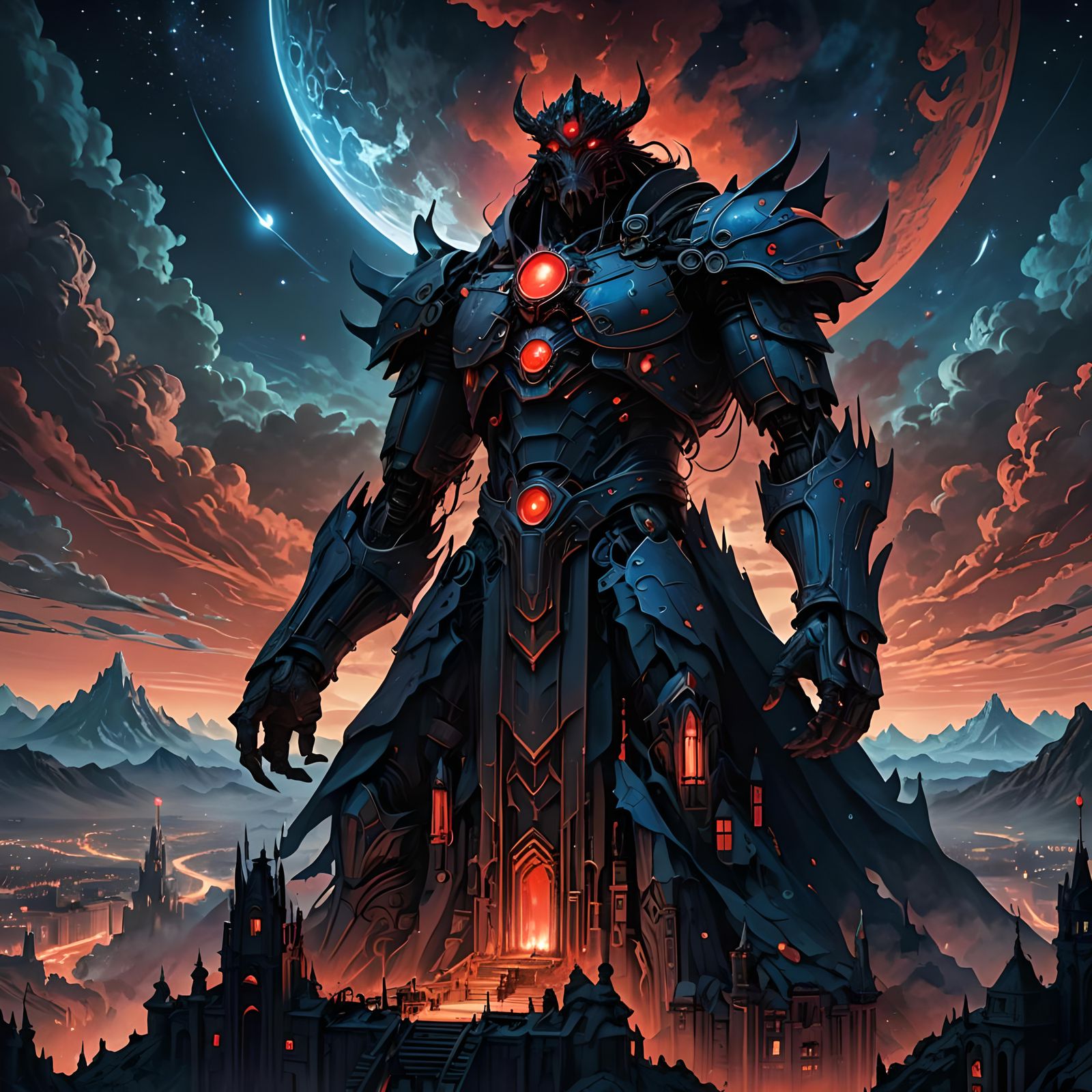 Epic Ethereal Techno-God in Dark Fantasy Style