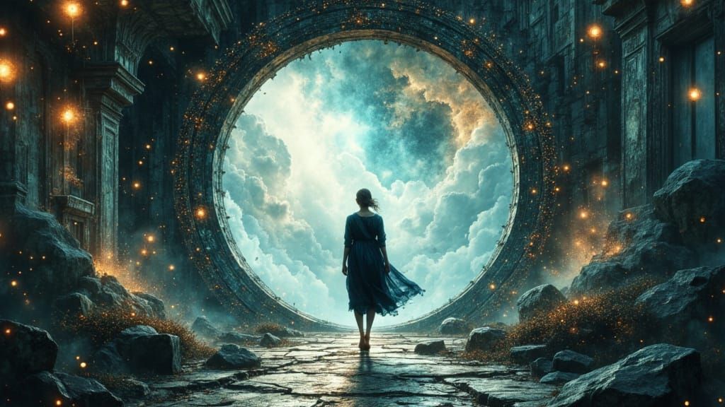 Ethereal Ghost Ascending to a Celestial Portal