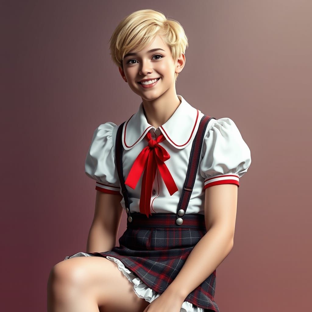 Confident Crossdresser in School Uniform Portrait