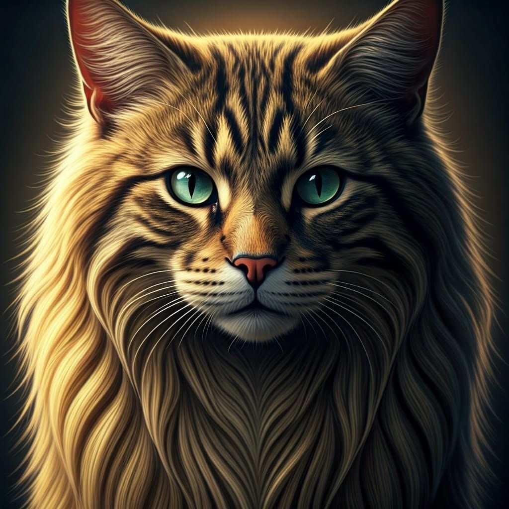 Enigmatic Cat with Long Fur, Inspired by Loish