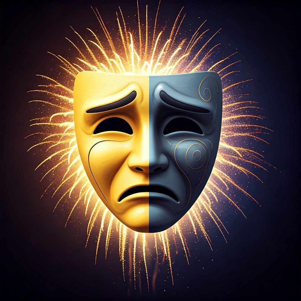 Dual Face Mask in Contrasting Emotions, 3D Render