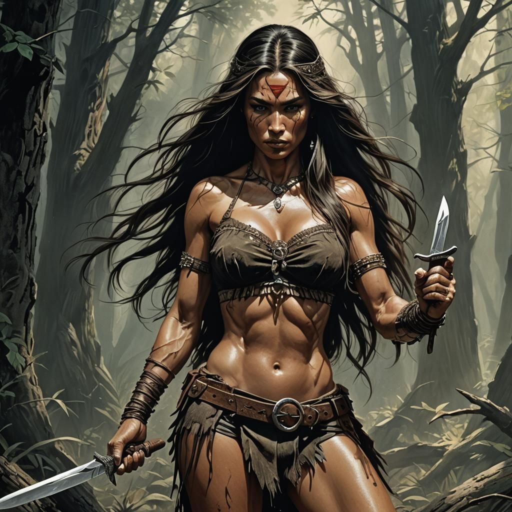 Hyperrealistic Portrait of a Native Huntress