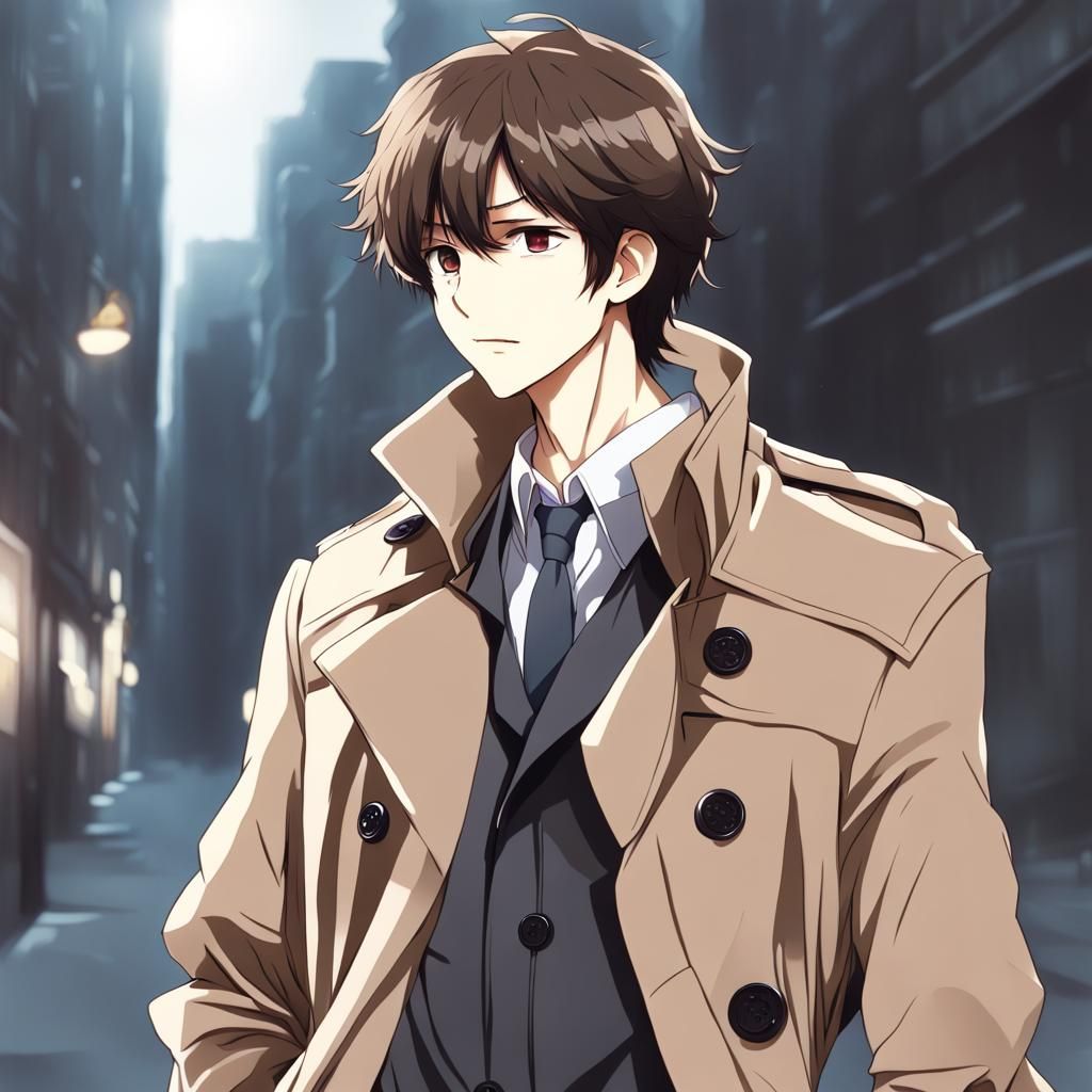 Boy in Trench Coat: Anime-Inspired Manga Art