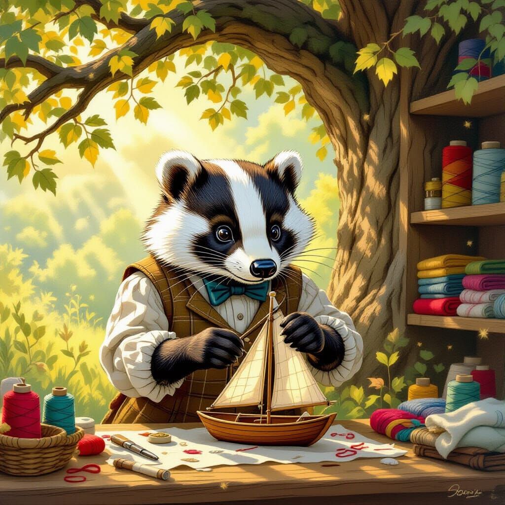 Badger Tailor Sewing Sail in Golden Light