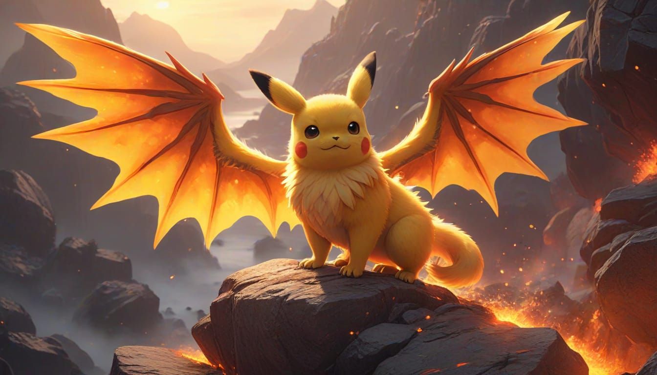 Dragon Pikachu Concept Art in Vibrant, 3D Anime Style