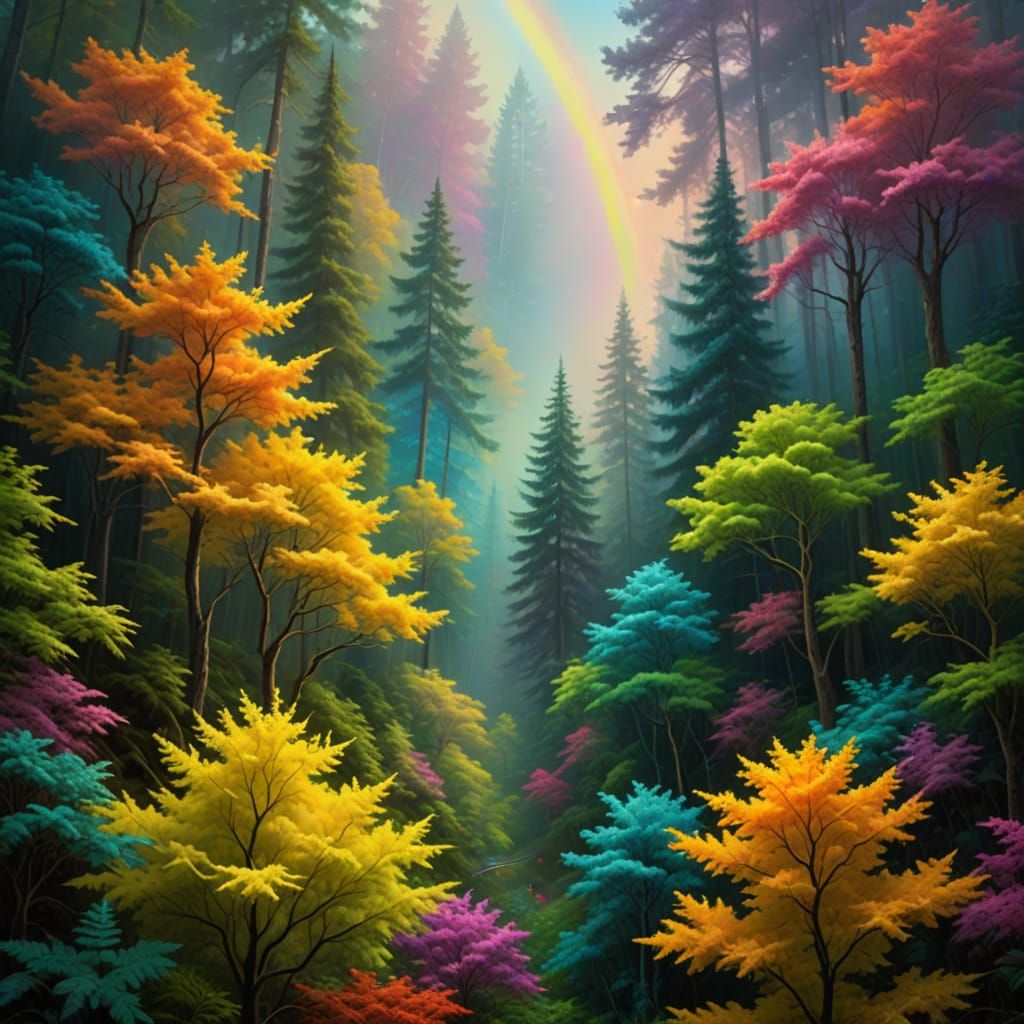 Ethereal Forest Landscape in Vibrant Oil Painting Style