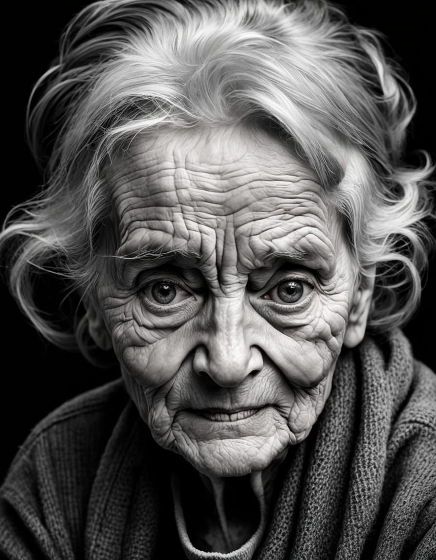 Elegant Black-and-White Portrait of a Nostalgic Elderly Woma...