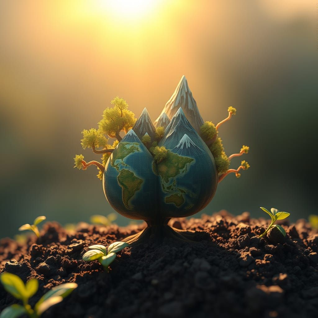 Seed Sprouts Miniature World in Sunrise Glow