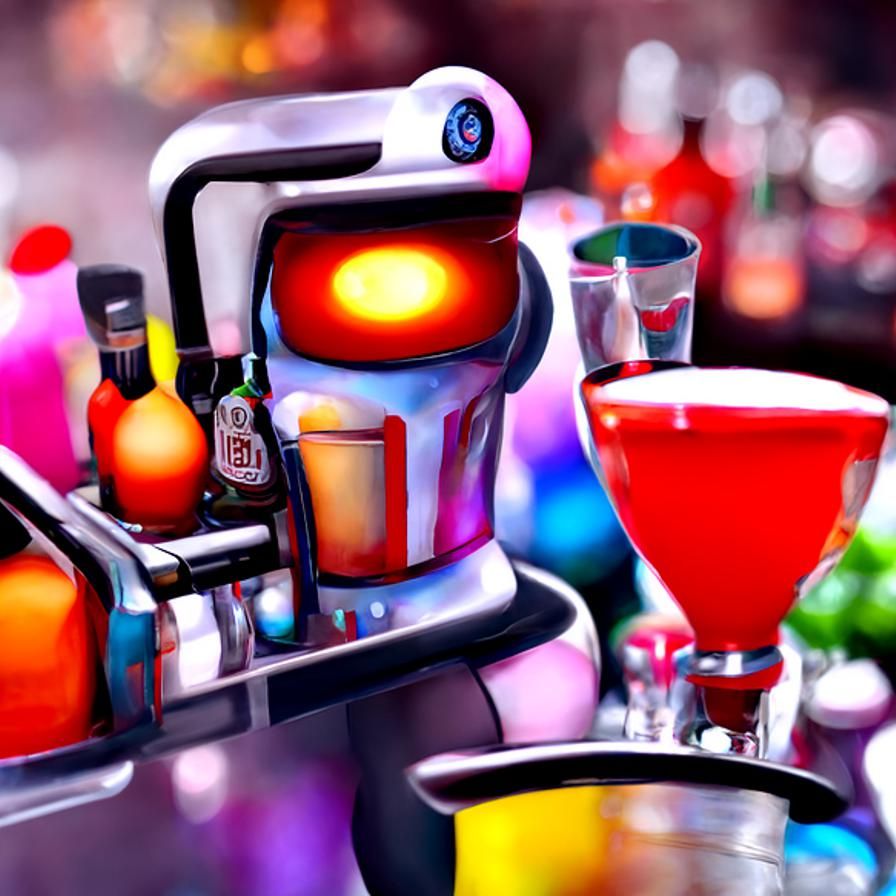 Robot Bartender Serves Drinks: Hyperdetailed Digital Art