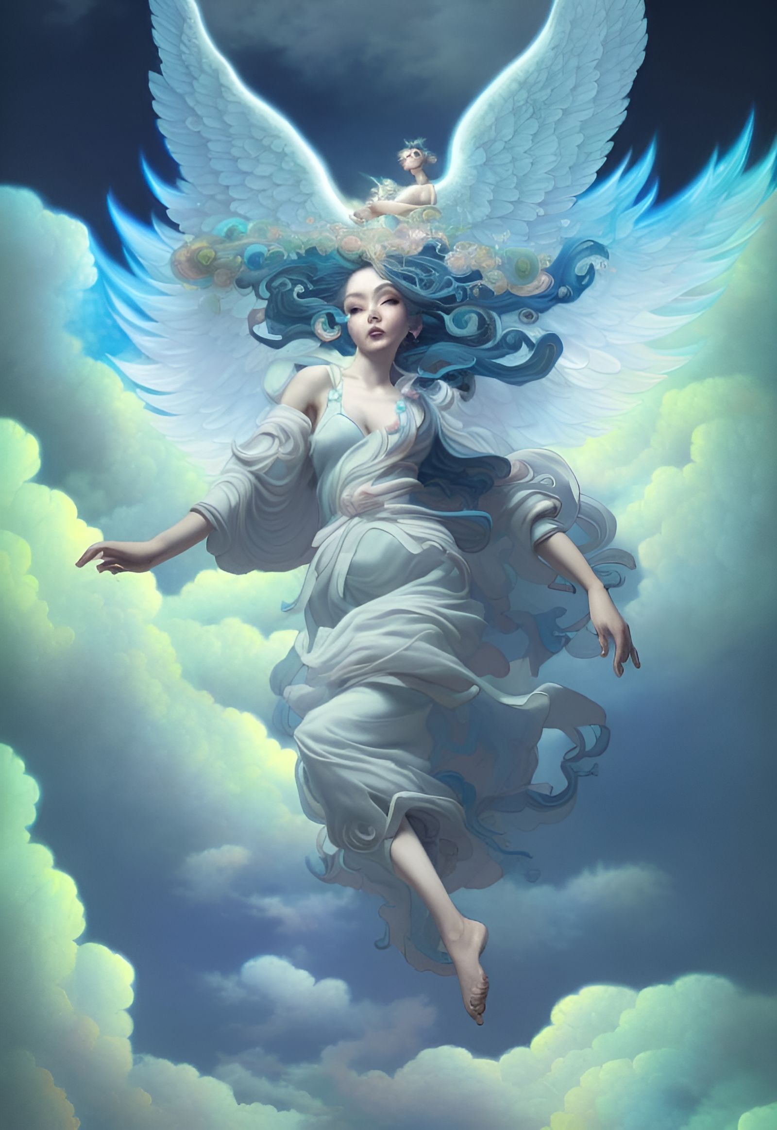 Dancing Angel Descending, Iridescent Digital Art