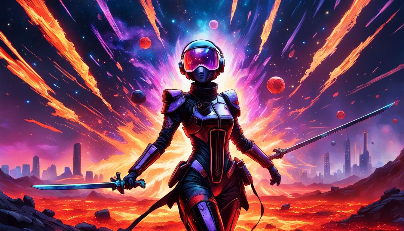 Cyberpunk Android Dances in Zero-G Space