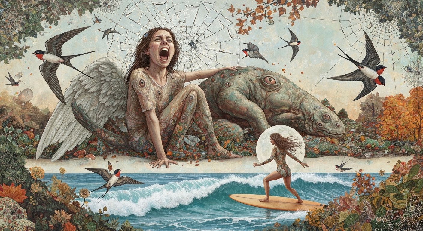 Angel Screaming Amid Shattered Mirrors and Cosmic Realms