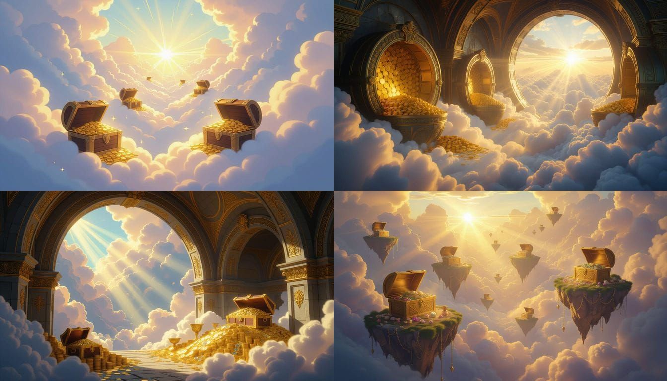 Magical Treasure Vaults Floating in Clouds