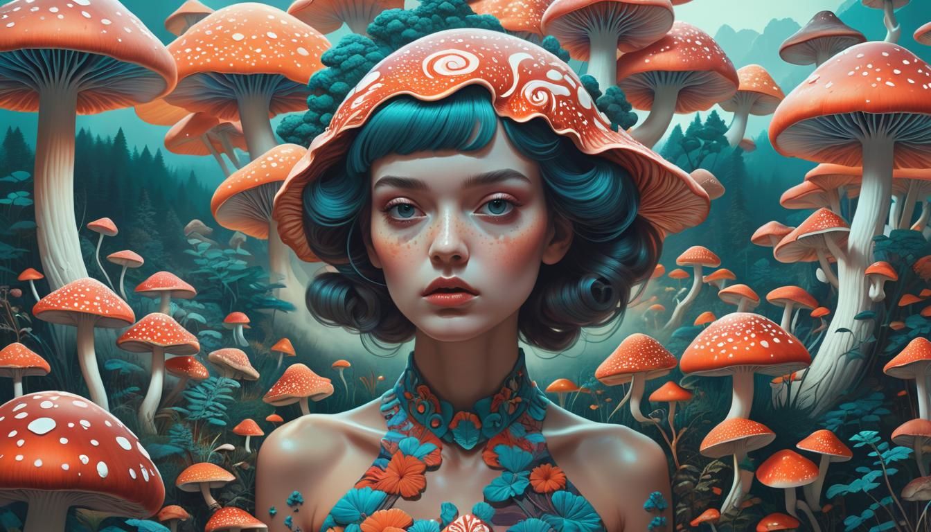 Hallucinatory Mushroom Double Exposure Portrait