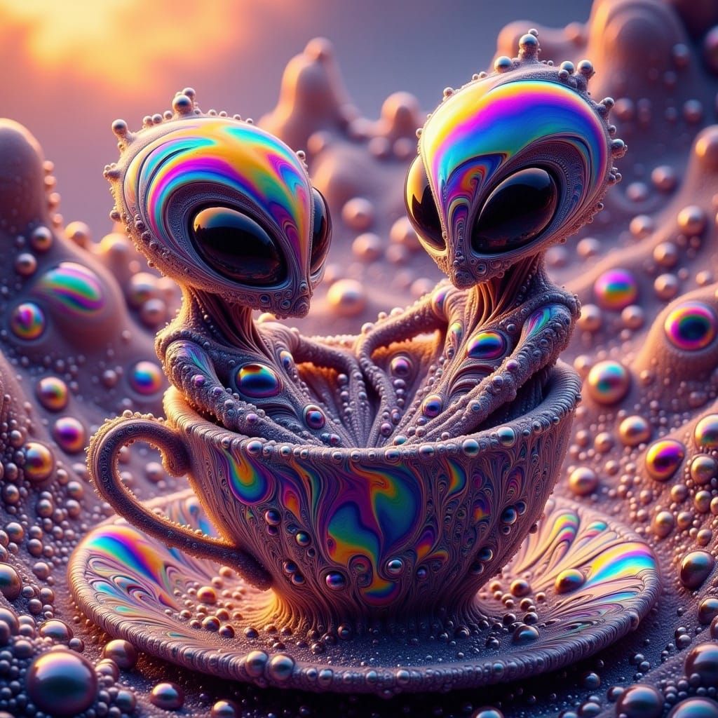 Aliens Ride a Tea Cup Roller Coaster