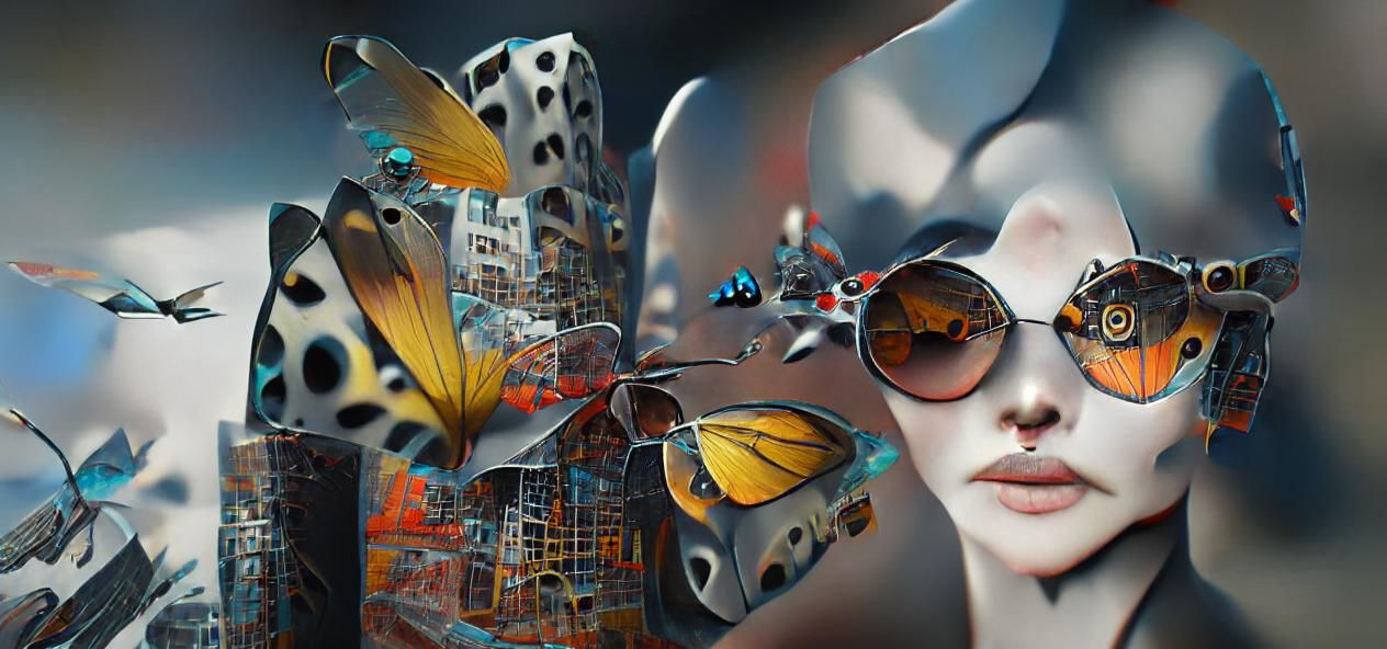 Woman and Butterfly Drones in Pop Art Collage