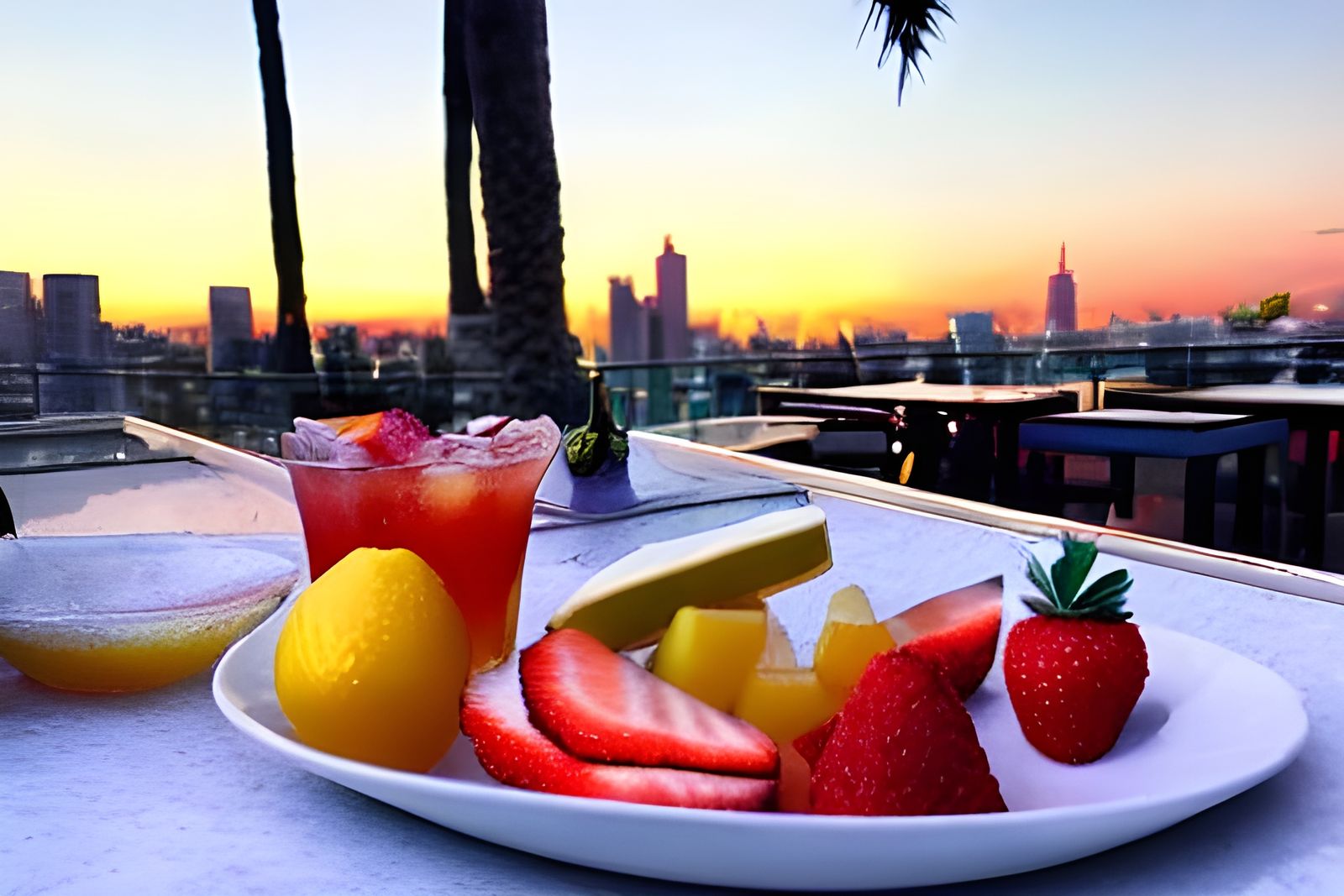 Fruit picnic on a rooftop bar