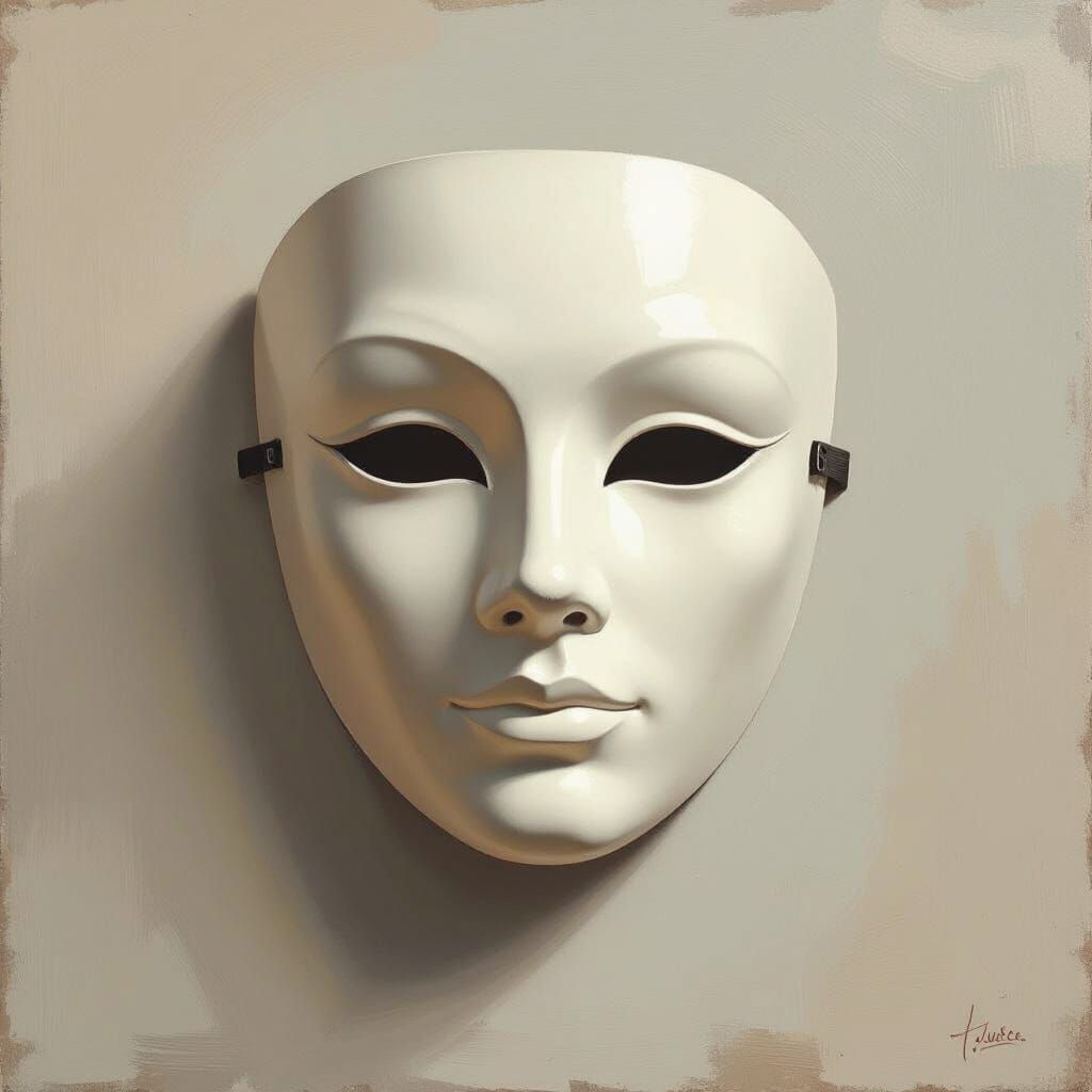 Intricate White Theater Mask in Oil Painting Style
