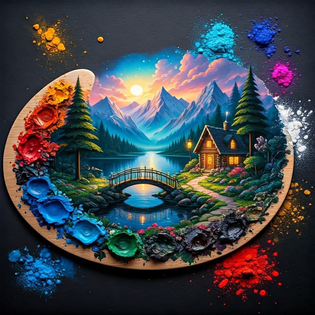 Dreamlike Landscape in Vibrant, Blended Colors and Textures