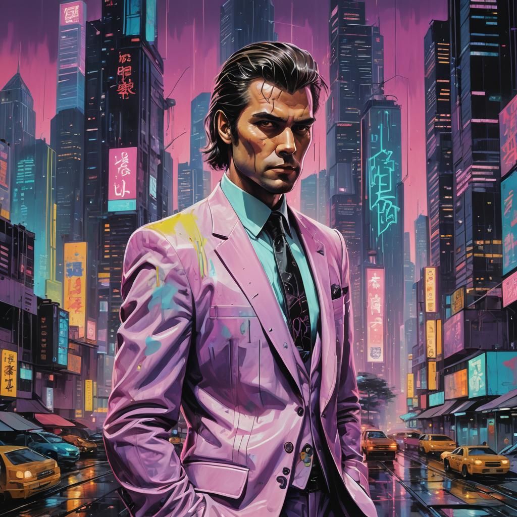 80s Action Star in Neon-Noir Hong Kong