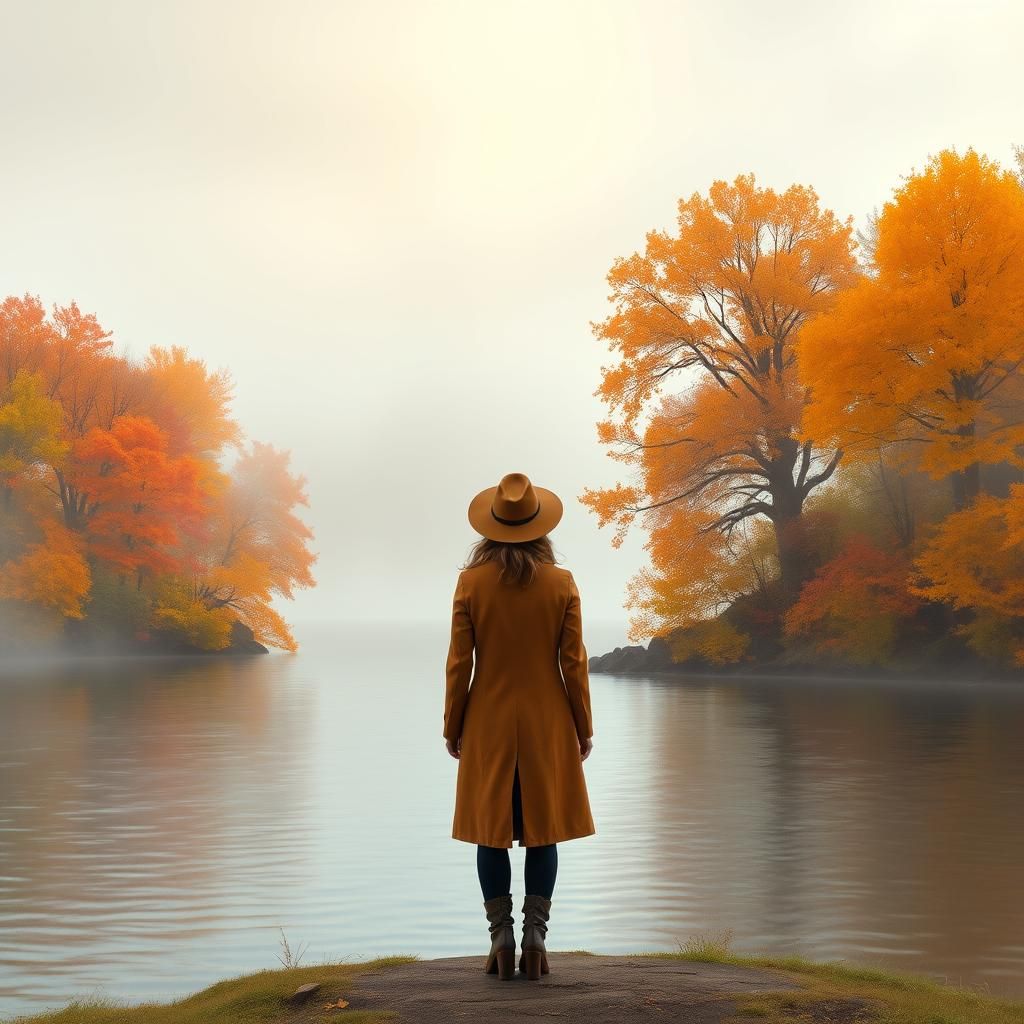 Autumnal Serenity on a Misty Great Lake