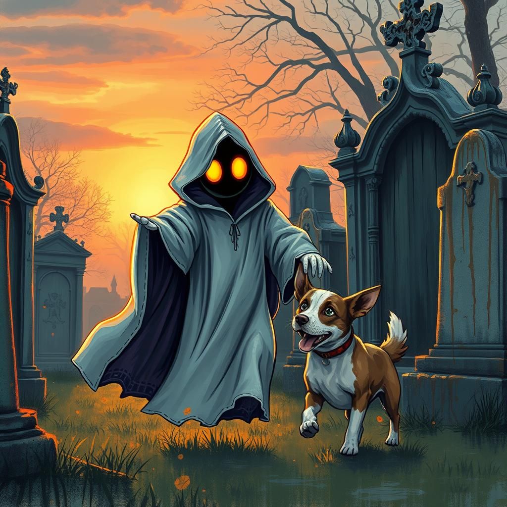 Ghost and Dog Play in Cemetery, Graffiti Art