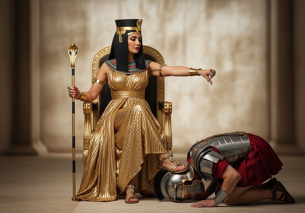 Egyptian Queen on Throne in Hieroglyphic Style