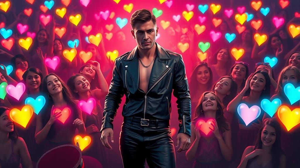 Confident Popstar Surrounded by Hearts of Adoring Fans in Vi...