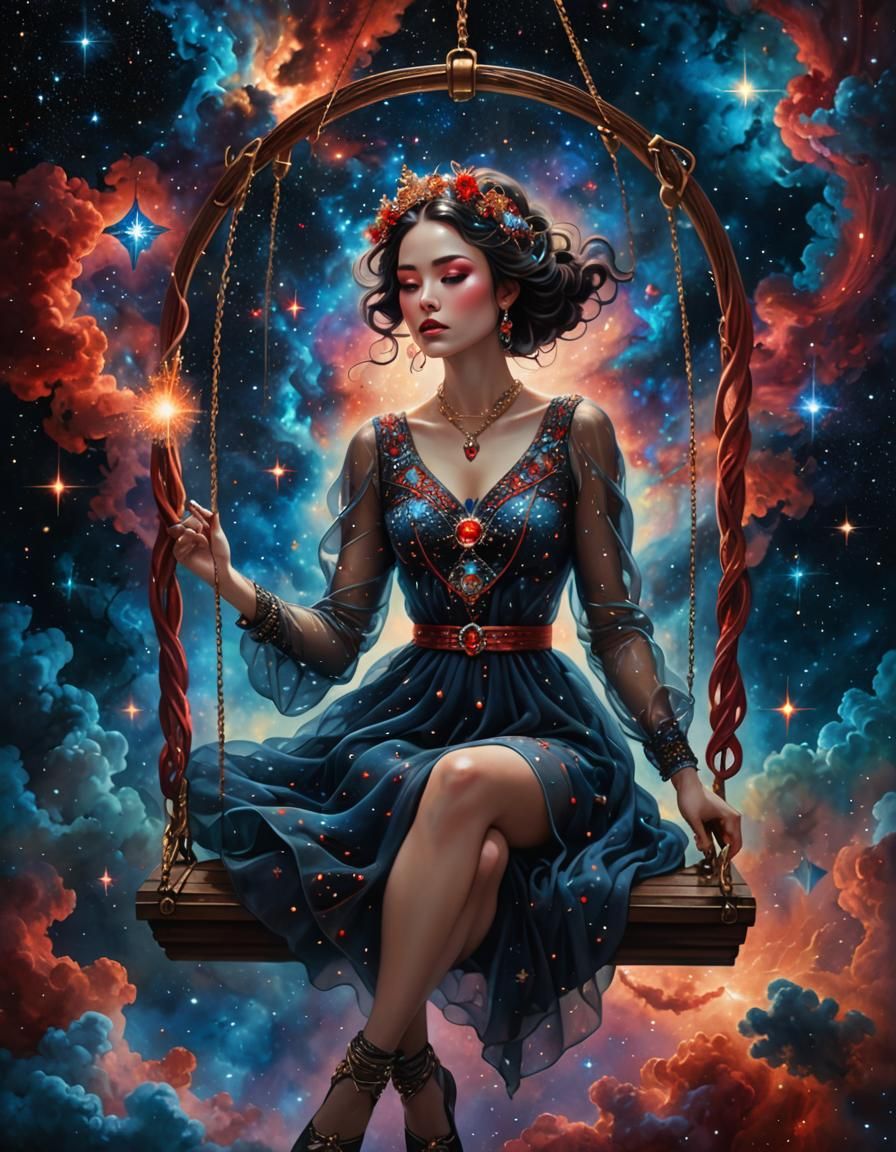 Nebula Swing: Surreal Portrait in Ethereal Lighting