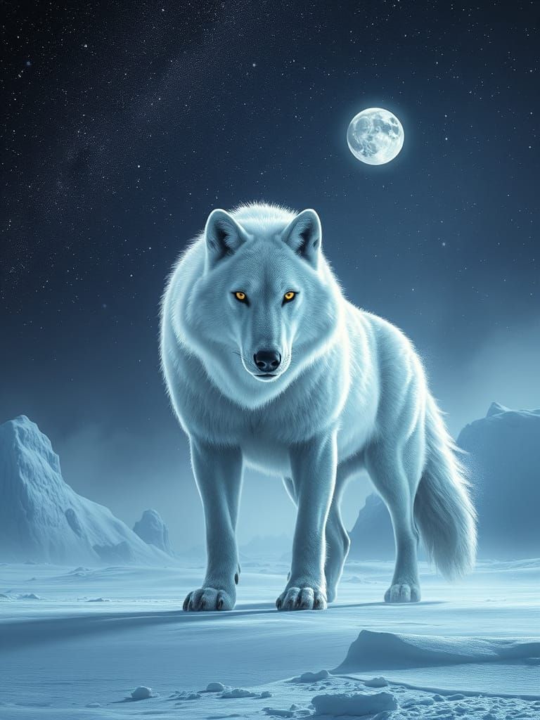 Majestic Arctic Wolf Dominates Frozen Landscape in Hyper-Rea...