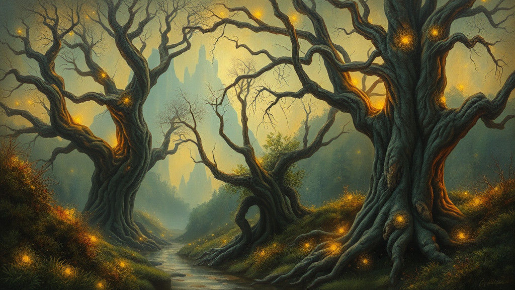 Mystical Glowing Forest Landscape in Hudson River Style