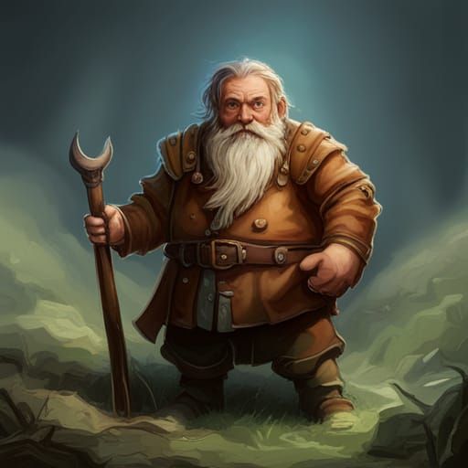 D&D dwarf, shop keeper, standing in a field