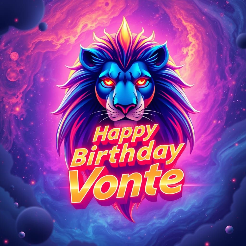 Majestic Blue Anime Lion Celebrates Birthday in Vibrant Astr...